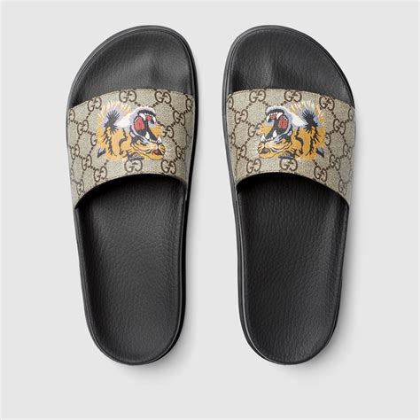 mens gucci slides with tiger|Gucci gg supreme slides.